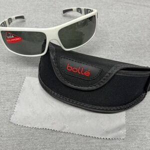 Bolle Tetra 11497 AQ Polarized Sunglasses White Wrap Sport Frames Grey Lens Case